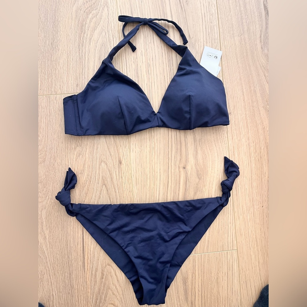 Piombo Navy Halter Bikini Top and Bottom Set